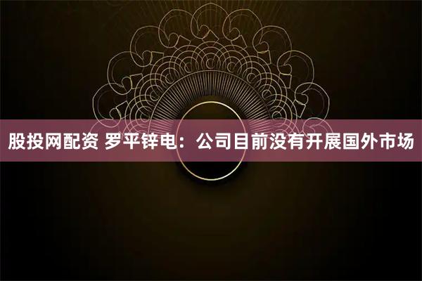 股投网配资 罗平锌电：公司目前没有开展国外市场